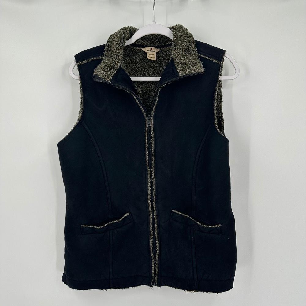 Woolrich Womens Granola Faux Suede Vest Size L Sherpa Lined Outdoorsy Rustic